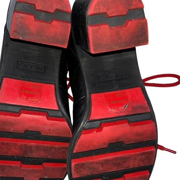 aldo black pony calf hair red lace worn Heeled Hiking Ski Bunny boots 9.5 - Picture 8 of 12